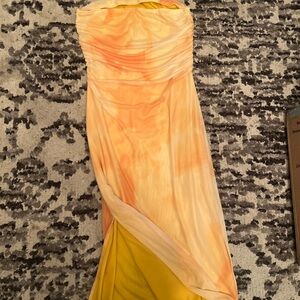 Women’s beautiful tube top long Orange Tie-Dye Dress